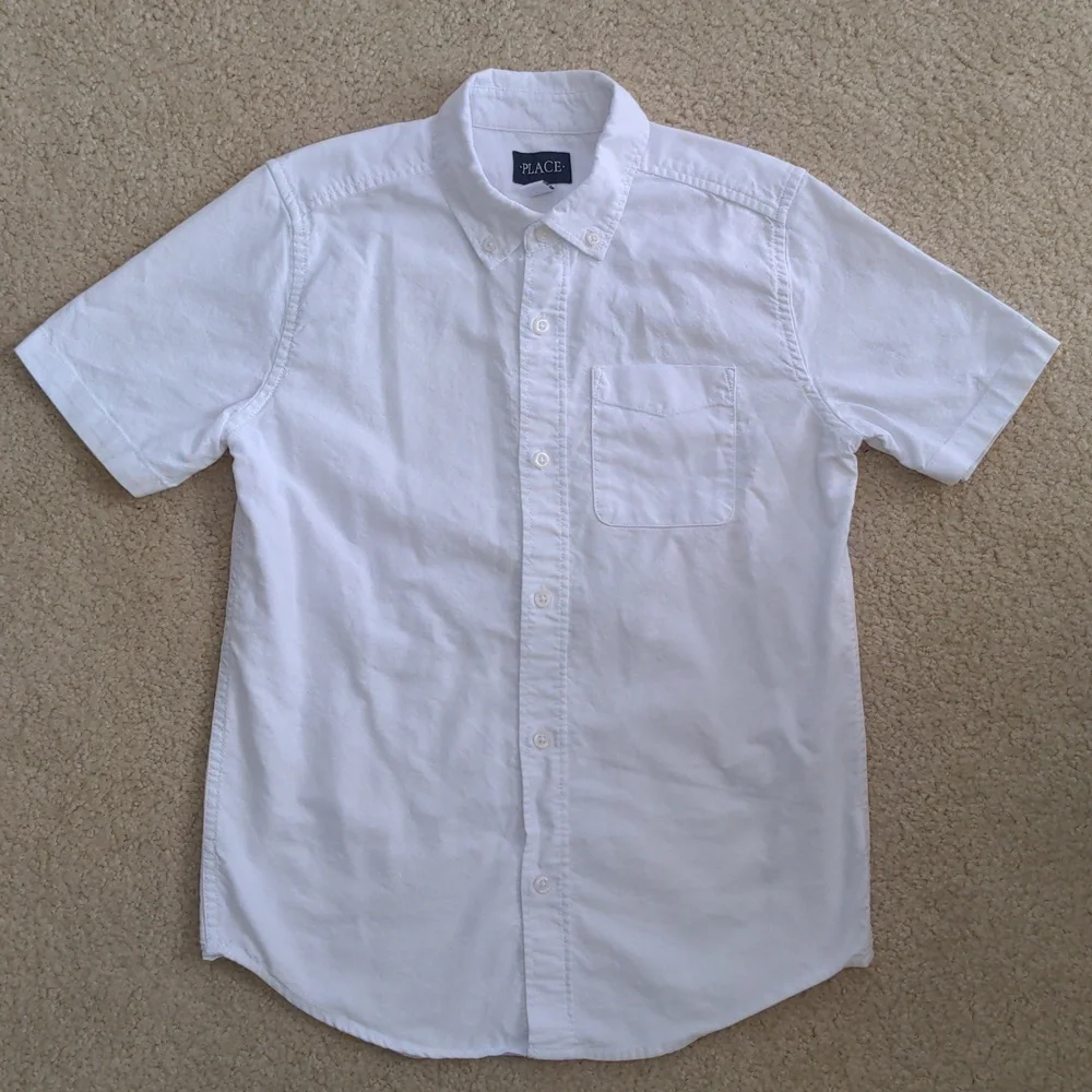 Boys 100% Cotton Button Down Short Sleeve Shirt (Size L 10/12)